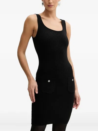 Guess Usa Square-neck Patch-pocket Mini Dress In Black