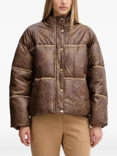 Guess Usa Stitched Puffer Jacket In Brown