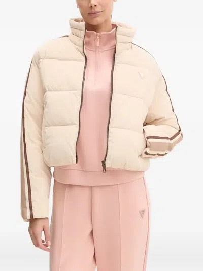 Guess Usa Stripe-detail Quilted Jacket In Neutral