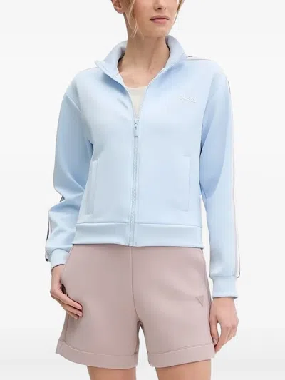 Guess Usa Stripe-detail Zip-up Jacket In Blue