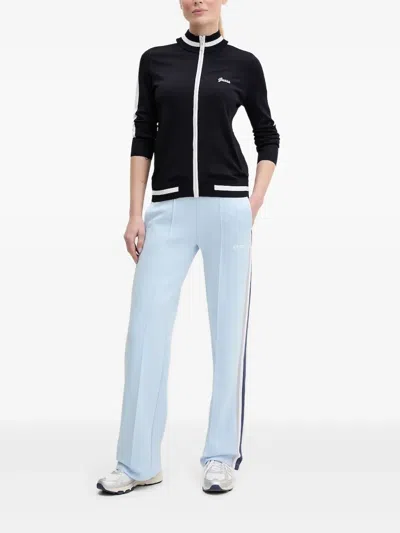 Guess Usa Stripe-detail Zip-up Sweatshirt In Blue