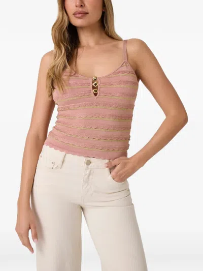 Guess Usa Striped Knit Top In Brown