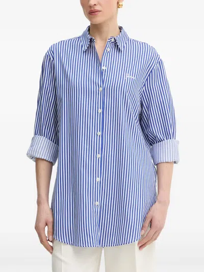 Guess Usa Striped Logo-embroidered Shirt In Blue