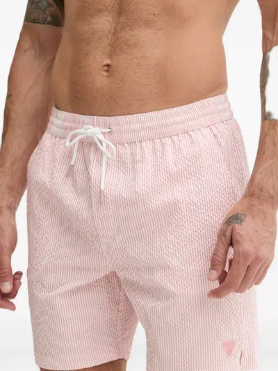 Guess Usa Striped Seersucker Swim Shorts In Pink