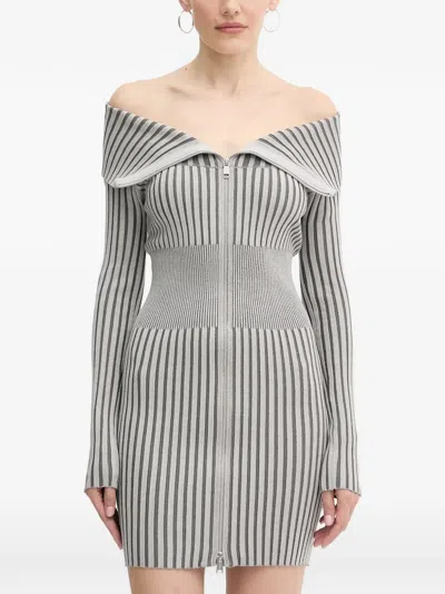 Guess Usa Striped Zip-fastening Mini Dress In Gray