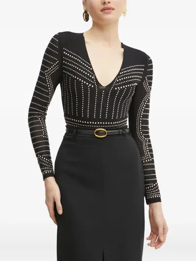 Guess Usa Studded-embellishment V-neck Bodysuit In Black