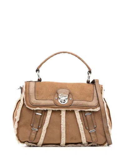 Guess Usa Suede-effect Logo-plaque Tote Bag In Brown