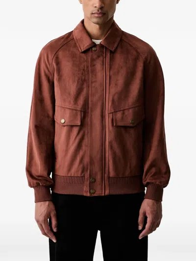 Guess Usa Suede-effect Bomber Jacket In Brown