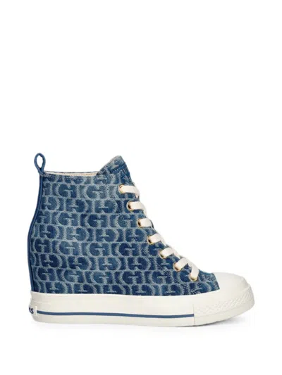 Guess Usa Sundae Logo-print Sneakers In Blue