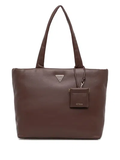 Guess Usa Sunetra Triangle-logo Shoulder Bag In Brown