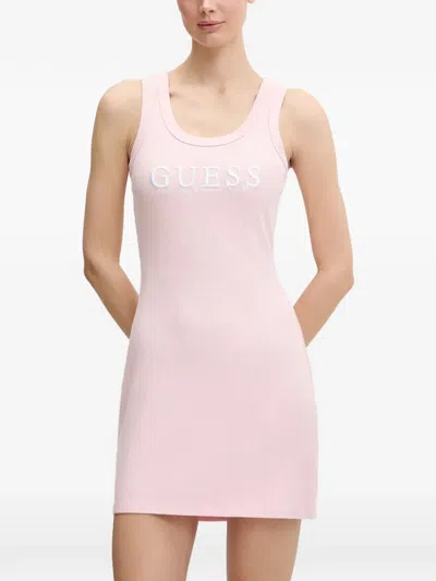 Guess Usa Sunflower Ribbed Logo-embroidered Mini Dress In Pink