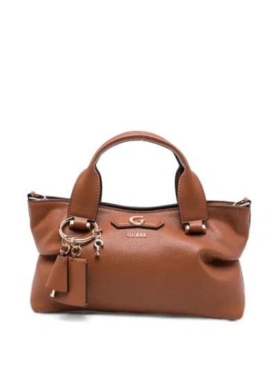 Guess Usa Susy Mini Logo-plaque Pebbled Leather Tote Bag In Red