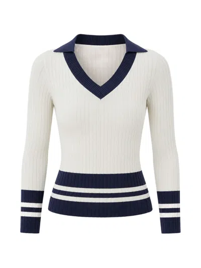 Guess Usa Sydney Striped-trim Sweater In White