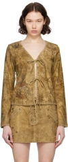 GUESS USA TAN PRINTED SUEDE BLOUSE