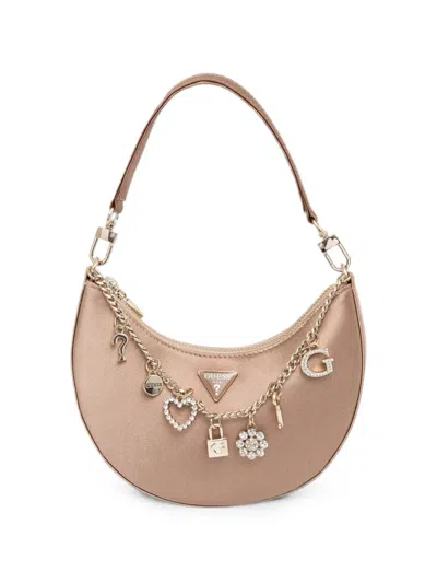 Guess Usa Tasmin Charm-detail Crescent-shaped Tote Bag In Brown