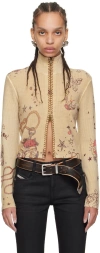 GUESS USA TAUPE PRINTED SWEATER