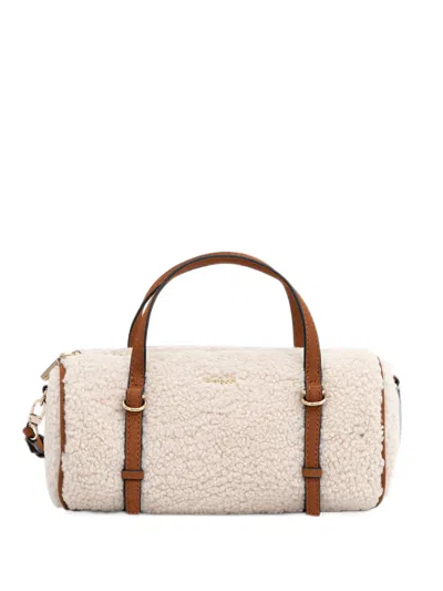 Guess Usa Taylor Faux-shearling Barrel Bag In Neutral