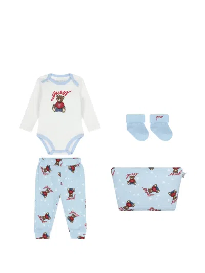 Guess Usa Teddy-bear Print Babywear Set In Blue