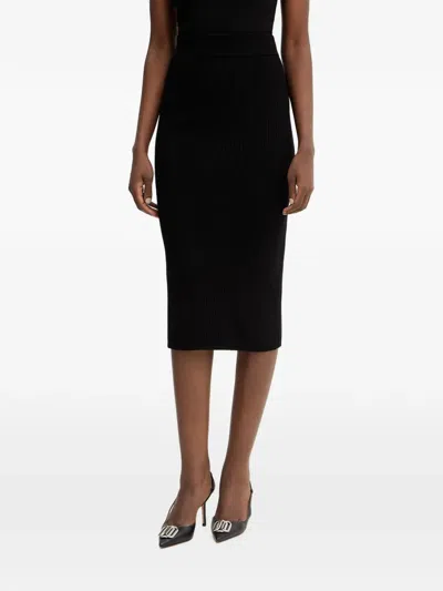 Guess Usa Terra Ribbed-knit Rear-slit Skirt In Black