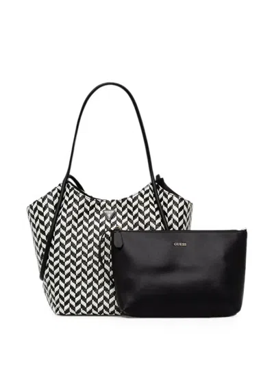 Guess Usa Tessi Chevron-weave Pouch-detail Tote Bag In Black