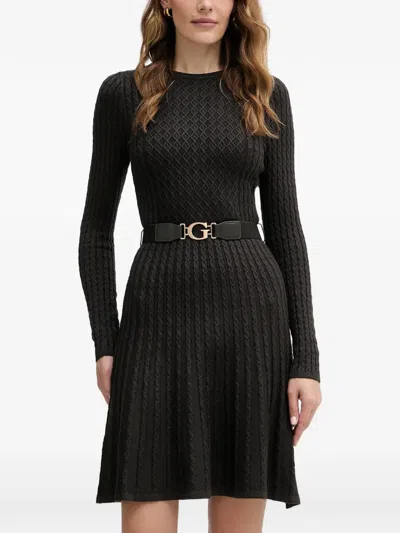 Guess Usa Textured Belted Mini Dress In Black