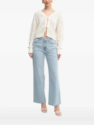 Guess Usa Tie-front Open-knit Cardigan In Neutral