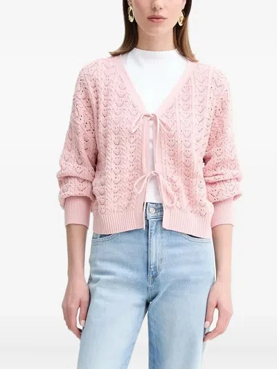 Guess Usa Tie-front Open-knit Cardigan In Pink