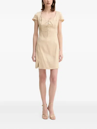 Guess Usa Tie-front Side-slit Mini Dress In Neutral