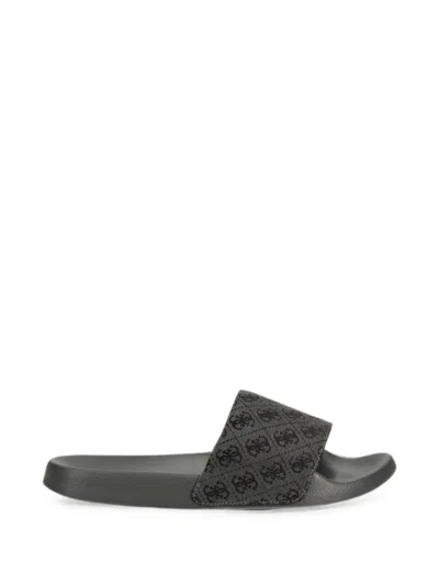 Guess Usa Tokyo 4g Monogram-print Slides In Green