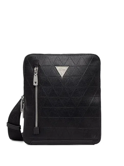 Guess Usa Torino Geometric-embossed Messenger Bag In Brown