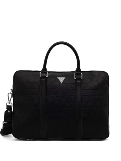 Guess Usa Torino Geometric-patterned Briefcase In Black