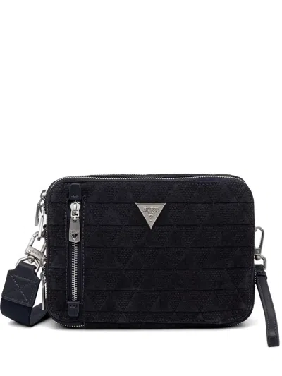 Guess Usa Torino Geometric-quilted Shoulder Bag In Black