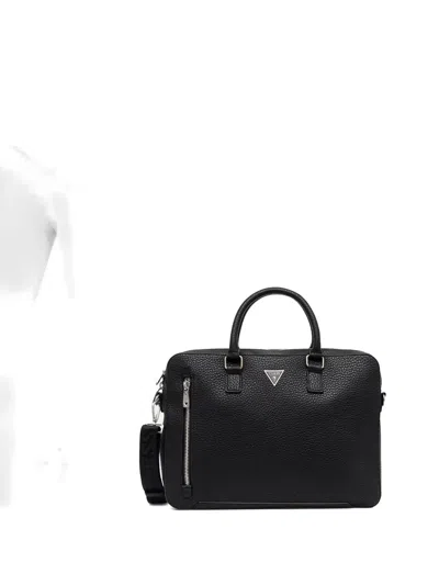 Guess Usa Torino Logo-plaque Laptop Bag In Black