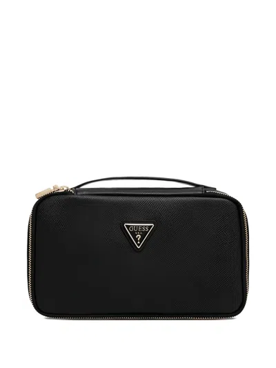 Guess Usa Triangle Logo Make Up Bag In Black