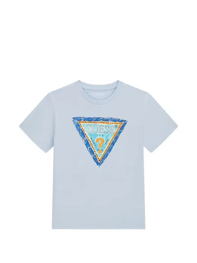 Guess Usa Kids' Triangle Logo-print T-shirt In Blue