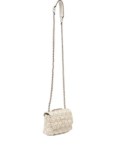 Guess Usa Tweed Chain-strap Cross Body Bag In Neutral