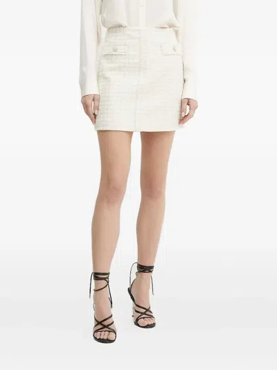Guess Usa Tweed Pearl-embellished Mini Skirt In Neutral