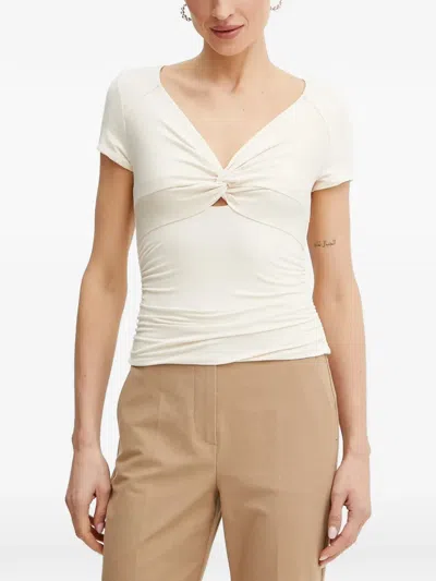 Guess Usa Twist-front Ruched T-shirt In Neutral