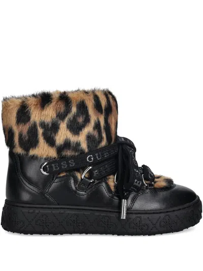 Guess Usa Unessa Faux-fur Trim Ankle Boots In Black