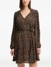 Guess Usa V-neck Animal-print Mini Dress In Brown