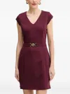Guess Usa V-neck Belted Mini Dress In Burgundy