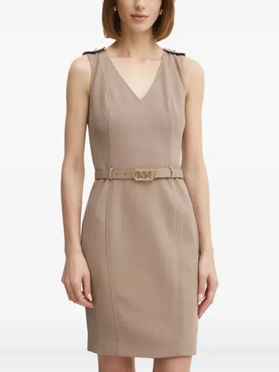 Guess Usa V-neck Belted Mini Dress In Neutral