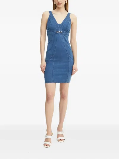 Guess Usa V-neck Denim Dress In Blue