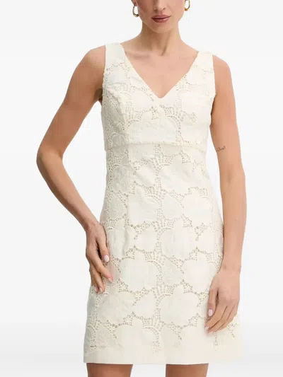 Guess Usa V-neck Eyelet-pattern Mini Dress In White