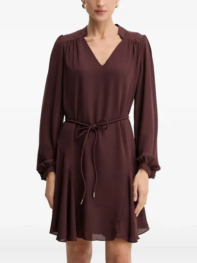 Guess Usa V-neck Flounced Mini Dress In Brown