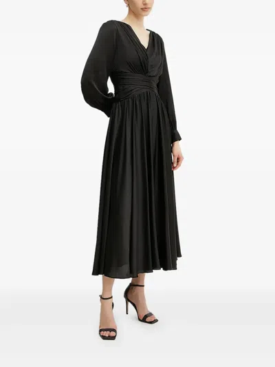 Guess Usa V-neck Pleated Maxi-dress In Black