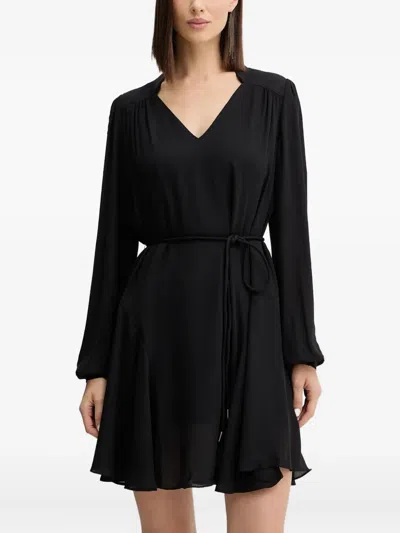 Guess Usa V-neck Tie Mini Dress In Black