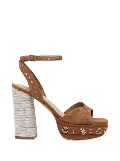 Guess Usa Valice Studded Platform Sandals In Brown