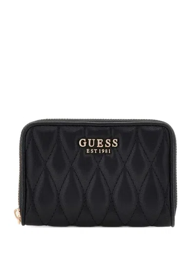 Guess Usa Valla Quilted Zip Wallet In Black