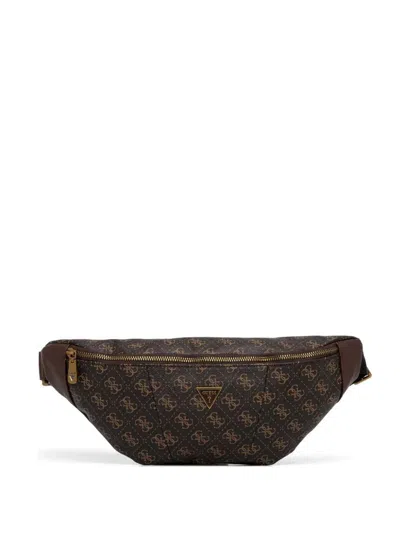 Guess Usa Vezzola Smart Monogram-print Belt Bag In Brown